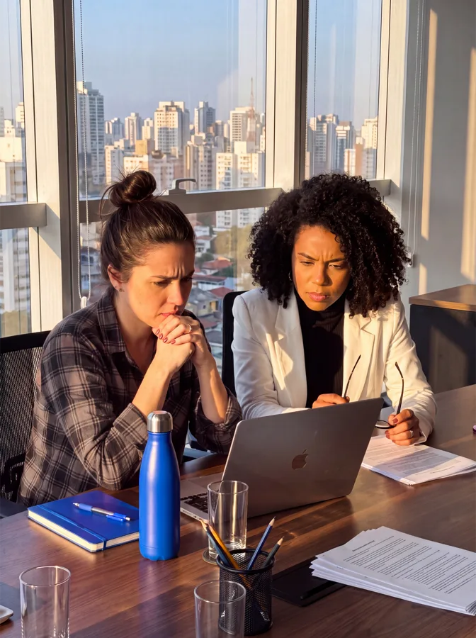 Empresárias analisando como acumular milhas e evitar problemas de gestão no negócio.