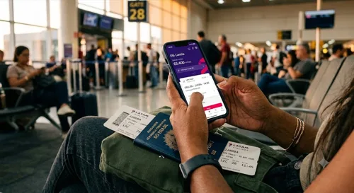 Uso de programas de fidelidade no celular como forma de acumular milhas.