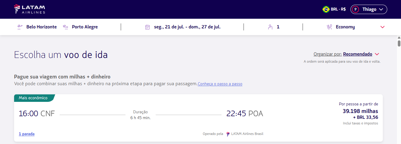 Quantas milhas preciso para viajar: Pesquisa feita diretamente na companhia aérea Latam