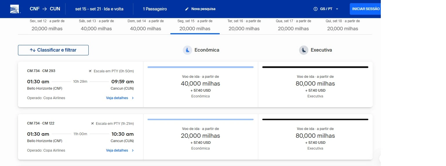 Veja a pesquisa feita diretamente no site da Copa para passagem de ida.