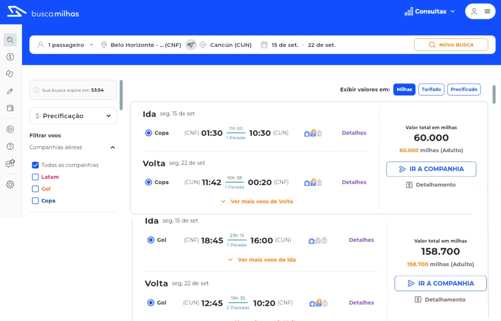 Confira como é feita a pesquisa pelo Busca Milhas Agente para voos internacionais